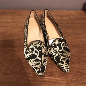 New Chatelles Ballet Flats Brocade Gold Black sz 38 pointed toe